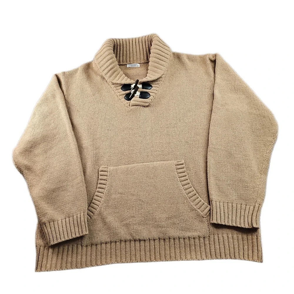 COOFANDY Sweater Mens‎ 3XL Brown Knitted Relaxed Fit Shawl Collar Toggle Button